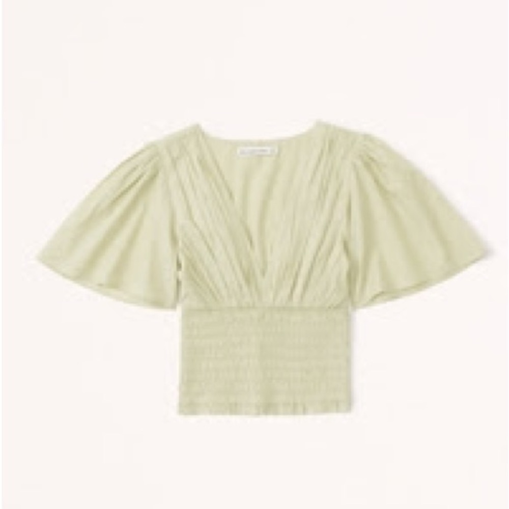 Abercrombie & Fitch Flutter Sleeve Smocked Waist Top in Lime